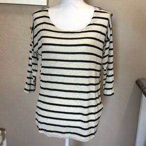 Forever 21 Beige Black Striped Blouse M